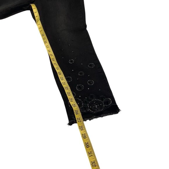 Frank Lyman Jeans Black High Rise Embellished Design Raw Hem Waist 28 - Picture 6 of 10